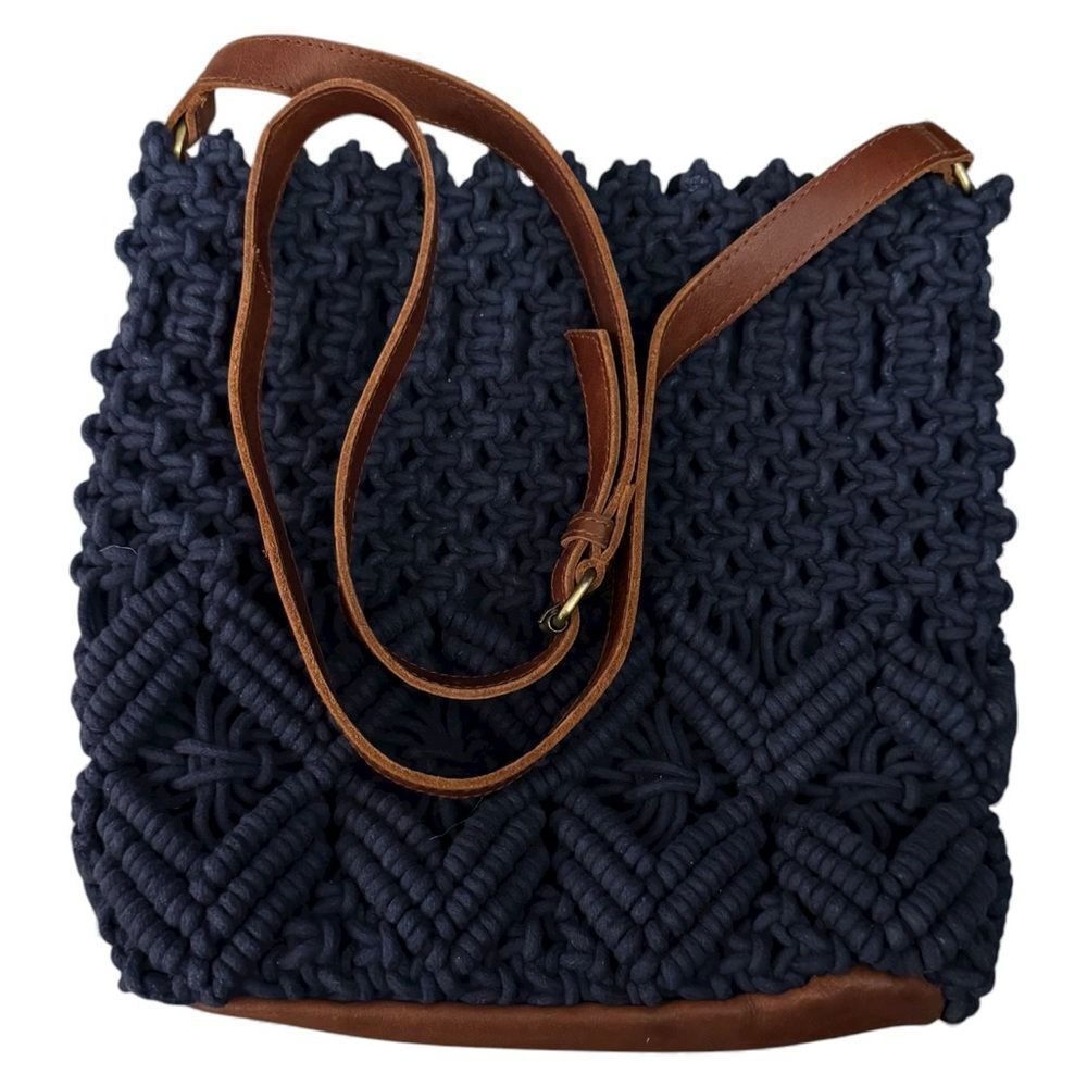 Anabaglish Navy Blue Macrame Crossbody Bag Purse